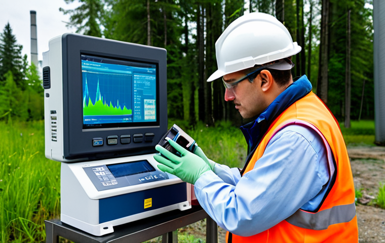 **
"A fully clothed environmental scientist in appropriate field gear (hard hat, safety vest, work boots) using a multi-gas analyzer in a wooded area near an industrial facility. The scientist is focused on the analyzer screen. Background shows trees and a distant factory. Safe for work, appropriate content, professional, perfect anatomy, natural proportions, well-formed hands, proper finger count, high quality photography, daytime lighting, modest clothing."
**