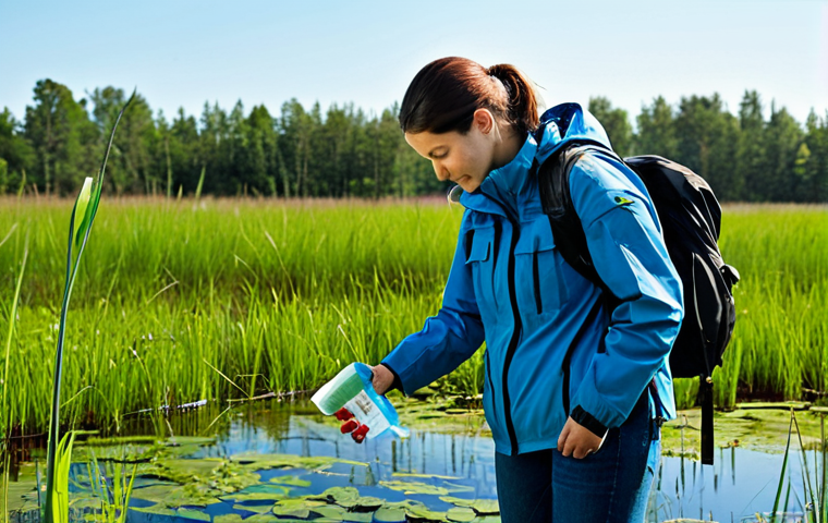 Environmental Manager**
"An Environmental Manager, fully clothed in appropriate outdoor attire (hiking boots, field jacket, jeans), stands in a lush wetland area. She is holding a water sample container and examining the water quality. Background: Diverse plant life, clear sky. Safe for work, professional, appropriate content, perfect anatomy, natural pose, well-formed hands, proper finger count, high-resolution, detailed, realistic."
**