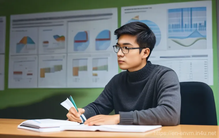 환경관리사 시험 합격률과 전략 - **Prompt:** A focused young professional, perhaps in their late 20s or early 30s, is seated at a wel...