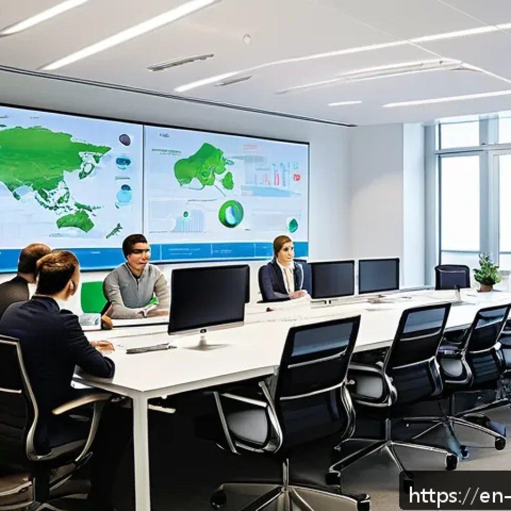 환경관리사와 지속 가능한 기업 사례 - A diverse team of environmental managers and engineers collaborating around a large conference table...